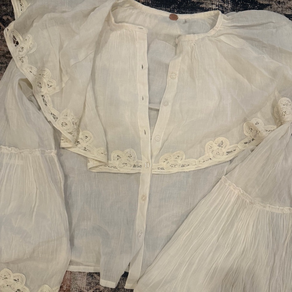 Free People White Cream Blouse - Picture 4 of 5